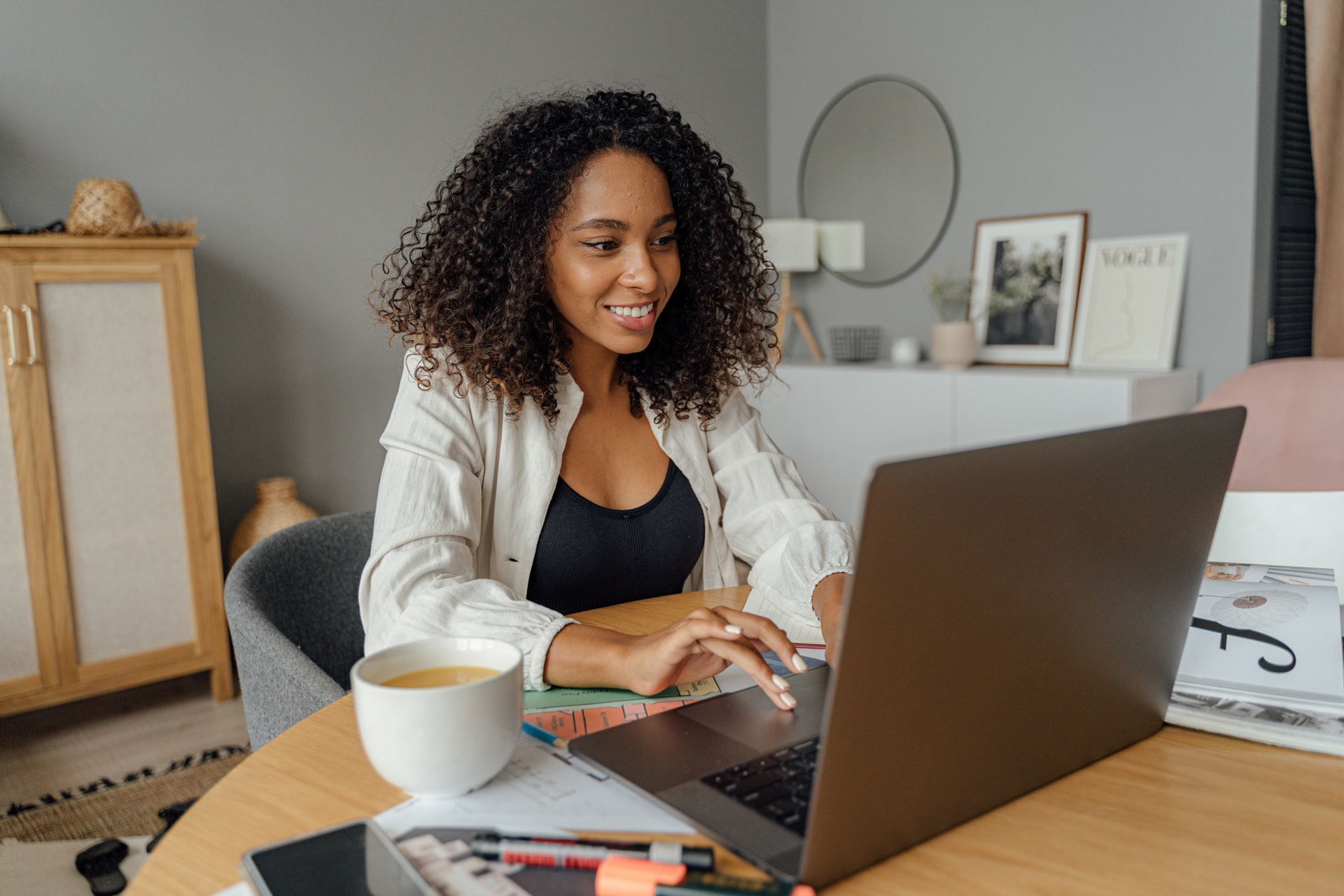 person working from home at their Houston luxury apartment